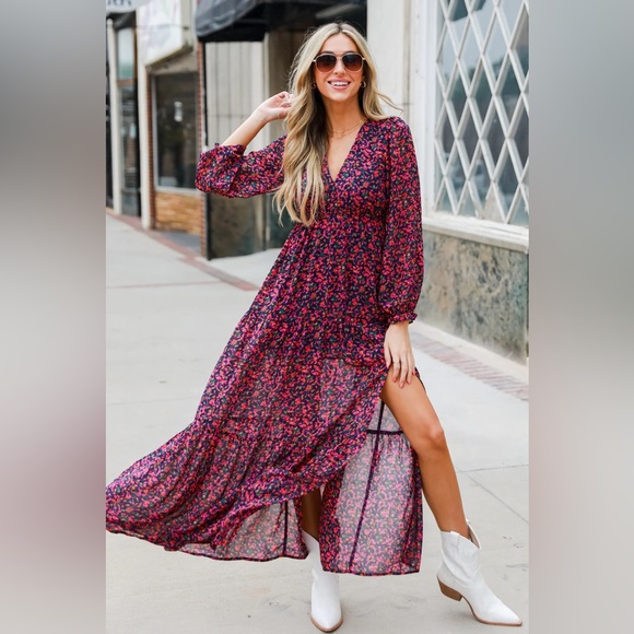 Miley+Molly Dresses & Skirts - Floral Maxi Dress With Long Sleeves and Slit NWOT Size M